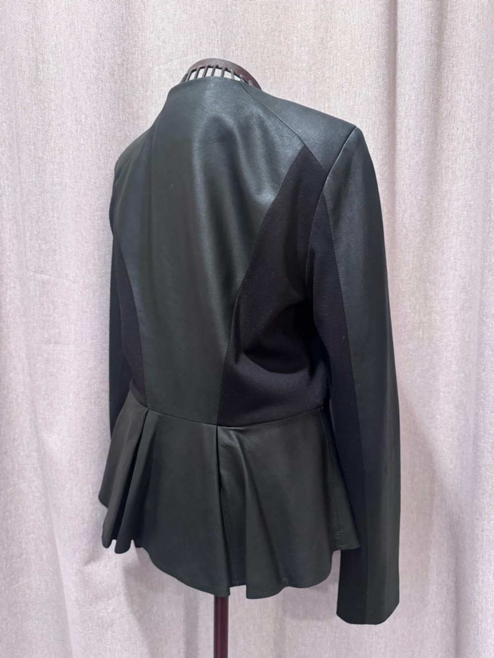 Bagatelle - Black Leather - Moto Jacket - Peplum - Zip - Mixed Media- M - Picture 5 of 16